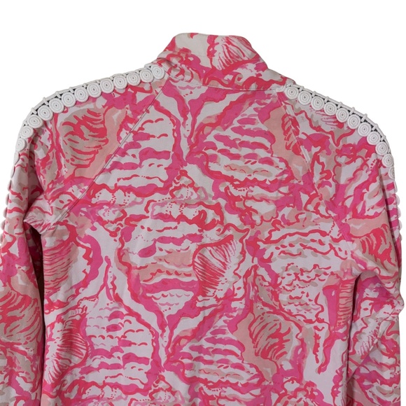 Lilly Pulitzer Pink Coral Print Half-Zip Pullover Top XS coastal bright lace - Picture 10 of 14